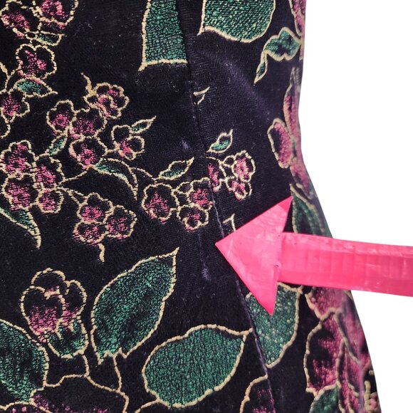 Vintage Steppin' Out Womens Small Dress Velvet Floral Off The Shoulder Cocktail - Picture 5 of 9